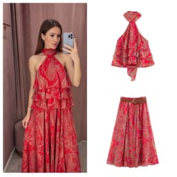 Elegant Chic Print Women Sets Comfortable Bow Halter Tops Belt Midi Skirts 2026 Summer Street Holiday Fashion Suits