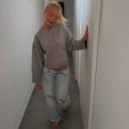 Women Oversized Cropped Knit Cardigan Round Neck Button Front Pocket Flare Sleeve Loose Cozy Sweater Casual Street Outerwear