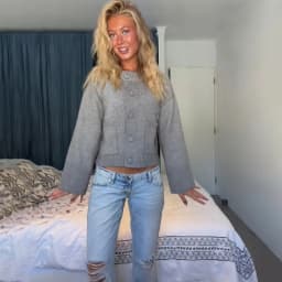 Women Oversized Cropped Knit Cardigan Round Neck Button Front Pocket Flare Sleeve Loose Cozy Sweater Casual Street Outerwear