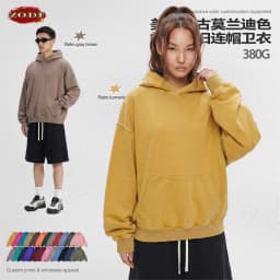 ZODF Vintage Autumn Batik Washed Hooded Hoodies For Men Unisex Distressed 380gsm Cotton Solid Pullovers Outfits HY1288