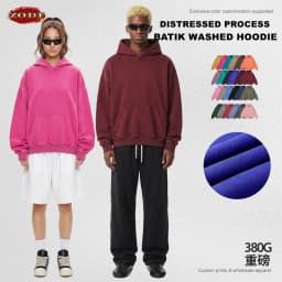 ZODF Vintage Autumn Batik Washed Hooded Hoodies For Men Unisex Distressed 380gsm Cotton Solid Pullovers Outfits HY1288