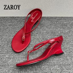 Luxury Designer Wedge Women's Flip Flops Slippers 6cm High Heel Clip Toe Sandals Fashion Buckle Red Chunky Slides шлепки женские