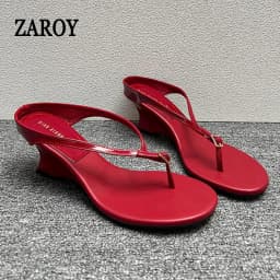 Luxury Designer Wedge Women's Flip Flops Slippers 6cm High Heel Clip Toe Sandals Fashion Buckle Red Chunky Slides шлепки женские