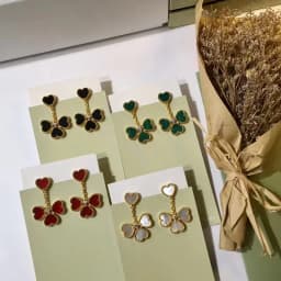 ES 2025 Hot Brand FashionParty Jewelry For Women Gold Color Red Heart Rings Earrings Jewelry Heart Flower Jewelry Set