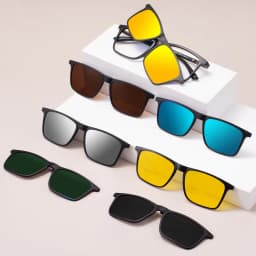 Men and Women Square Full Rim Glasses Frame Polarized Clip on Sunglasses With Colorful Clip Ons For Prescription Lenses