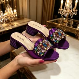 Women Luxury Multicolor Rhinestone Blue Heel Mules Black Satin Open Toe Slip On Sandals Elegant Wedding Evening Party Designer