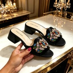 Women Luxury Multicolor Rhinestone Blue Heel Mules Black Satin Open Toe Slip On Sandals Elegant Wedding Evening Party Designer