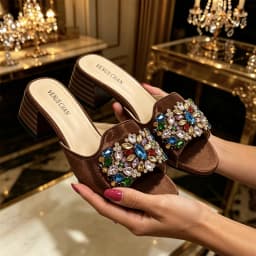 Women Luxury Multicolor Rhinestone Blue Heel Mules Black Satin Open Toe Slip On Sandals Elegant Wedding Evening Party Designer
