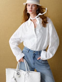 FSLE【Premium Series】Women Vintage Maximalist Embroidered White Blouse Skirt Set Romantic Ruffle Sleeve Shirt Heritage Chic Style