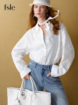 FSLE【Premium Series】Women Vintage Maximalist Embroidered White Blouse Skirt Set Romantic Ruffle Sleeve Shirt Heritage Chic Style
