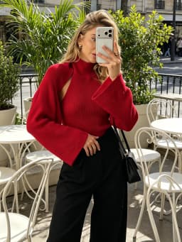 Bornladies Women's Two-Piece High Neck Sleeveless Vest And Long Sleeves Are Suitable For Daily Commuting Wear On Dates