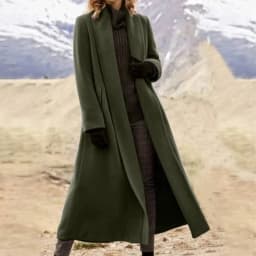 Plus Size Extra Long Woolen Coat Women, Loose Casual Wool Blend Trench Outerwear