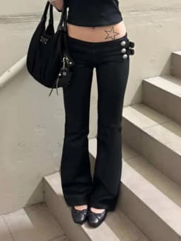 Women's Flare Pants Low Waist Slim Fit Y2K Metal Button Design Casual