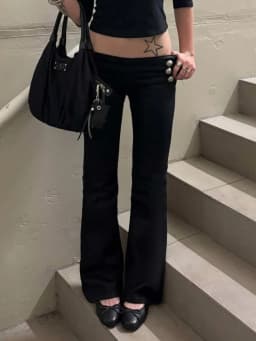 Women's Flare Pants Low Waist Slim Fit Y2K Metal Button Design Casual