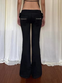 Women's Flare Pants Low Waist Slim Fit Y2K Metal Button Design Casual