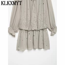KLKXMYT Elegant Women Sequin Off Shoulder Sexy Dress Long Sleeve Ruffles Mini Dress Female Evening Party Dresses
