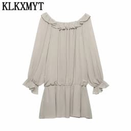 KLKXMYT Elegant Women Sequin Off Shoulder Sexy Dress Long Sleeve Ruffles Mini Dress Female Evening Party Dresses