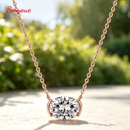 Smyoue New 1-3CT Pass Test Oval Cut Moissanite Necklace for Women Rose Gold Plated Wedding Solitaire Pendant 925 Sterling Silver