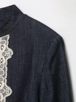 BSAY 2026 Fashion Women Lace Spliced  Cropped Jacket Mandarin Collar Metal Button Long Sleeve Vintage Elegant Short Outerwear