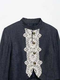 BSAY 2026 Fashion Women Lace Spliced  Cropped Jacket Mandarin Collar Metal Button Long Sleeve Vintage Elegant Short Outerwear