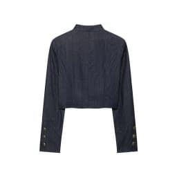 BSAY 2026 Fashion Women Lace Spliced  Cropped Jacket Mandarin Collar Metal Button Long Sleeve Vintage Elegant Short Outerwear