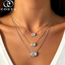 COSYA 1/2/3CT Oval Cut Moissanite Necklace for Women S925 Silver Plated 18K Gold East West Solitaire Chain Dianty Fine Jewelry
