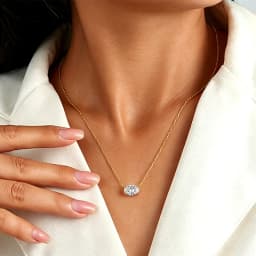 COSYA 1/2/3CT Oval Cut Moissanite Necklace for Women S925 Silver Plated 18K Gold East West Solitaire Chain Dianty Fine Jewelry