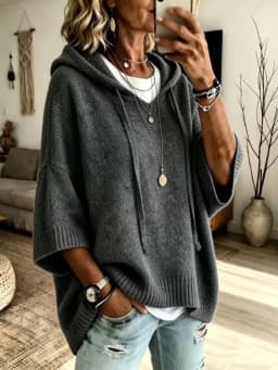 European and American Plus-Size Women's Autumn and Winter Loose, Elegant, Casual Hooded Pullover Knitwear for Women