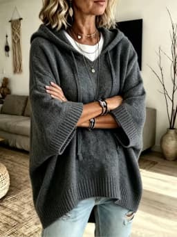 European and American Plus-Size Women's Autumn and Winter Loose, Elegant, Casual Hooded Pullover Knitwear for Women