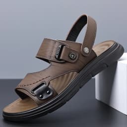 Men's Adjustable Strap Sandals with Dual Buckle Closure for Casual Summer Wear, Lightweight Comfortable Design with Stitched Det