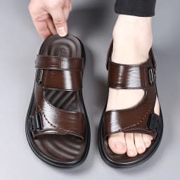 Men's Adjustable Strap Sandals with Dual Buckle Closure for Casual Summer Wear, Lightweight Comfortable Design with Stitched Det