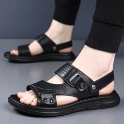 Men's Adjustable Strap Sandals with Dual Buckle Closure for Casual Summer Wear, Lightweight Comfortable Design with Stitched Det