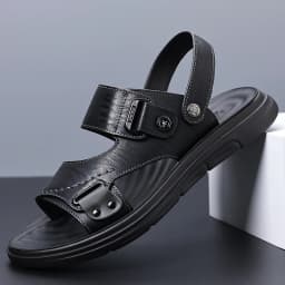 Men's Adjustable Strap Sandals with Dual Buckle Closure for Casual Summer Wear, Lightweight Comfortable Design with Stitched Det