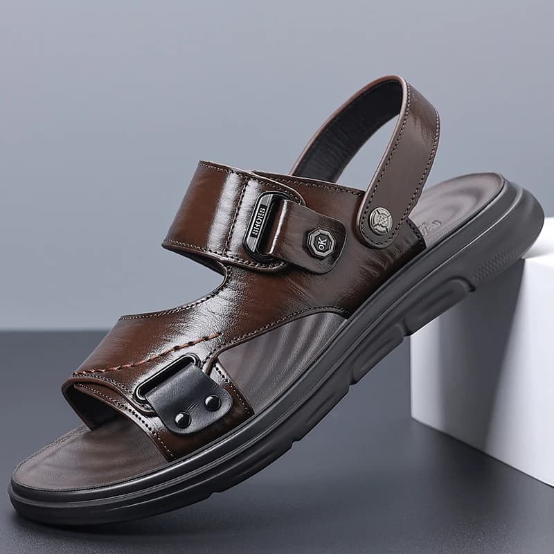 Men's Adjustable Strap Sandals with Dual Buckle Closure for Casual Summer Wear, Lightweight Comfortable Design with Stitched Det