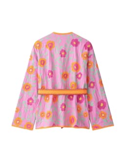 TFMLN New Women's Flowers Embroidered Coats V-neck Long Sleeve With Belt Jackets Autumn New Fashion Casual Ladies Outerwear