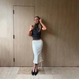 Women Double Side Lace Up Midi Skirt Metal Eyelet Crisscross Tie Bodycon Pencil Skirt Slim High Waist Streetwear Mid Calf Skirt