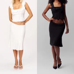 Guz Low-Waist Mini Skirt with Small Bow and Lace Trim, Drapey Satin Fishtail Mid-Length Bodycon Midi Skirt, Black and White Solid Color A-Line Skirt, Minimalist High-End Lace Low-Waist Slim-Fit Skirt