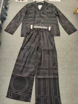 2026 Spring New Fashion Women's Suit Geometric Printing Long Sleeve Loose Shirt High Waist Wide Leg Pants Casual Two-piece Set