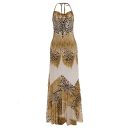 Sisterlinda Woman Long Dress Leopard Print Trend Sexy Fashion Lace-Up Halter Backless Shape Waist Ruffles Hem Elegant Vestidos