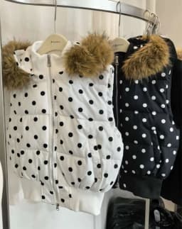 Harajuku Gothic Polka Dot Vest Jacket Fur Collar Hooded Women Fall Winter Casual Sleeveless Y2K Cotton Padded Quilted Coat Жилет