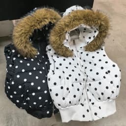 Harajuku Gothic Polka Dot Vest Jacket Fur Collar Hooded Women Fall Winter Casual Sleeveless Y2K Cotton Padded Quilted Coat Жилет