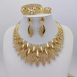 Luxury African Big Necklace For Women Dubai Gold Color Plated Jewelry Set Original Earrings Ring Bracelet Wedding Costumes Set