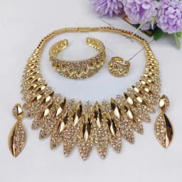 Luxury African Big Necklace For Women Dubai Gold Color Plated Jewelry Set Original Earrings Ring Bracelet Wedding Costumes Set
