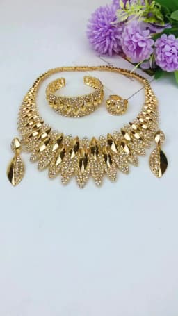 Luxury African Big Necklace For Women Dubai Gold Color Plated Jewelry Set Original Earrings Ring Bracelet Wedding Costumes Set
