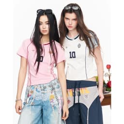 ELFSACK Assorted Jersey Style T-shirts, Sporty Number Print Tees, Slim V-neck Short Sleeve Tops for Women
