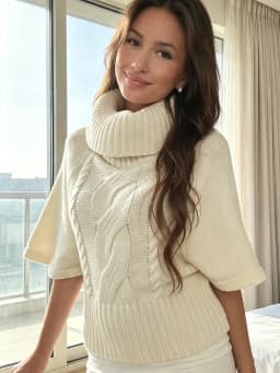 Women High Neck Round Neck Knitted Sweater Short Bat Sleeves Short Seven Quarter Sleeves Loose Oversized Pullover Knitted Top