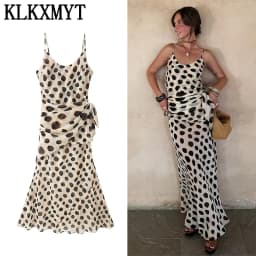 KLKXMYT Elegant Women Printed Slip Long Dress Sleeveless Backless Sexy Midi Dress Detachable Scarf Female Evening Party Dresses