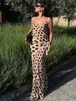 KLKXMYT Elegant Women Printed Slip Long Dress Sleeveless Backless Sexy Midi Dress Detachable Scarf Female Evening Party Dresses