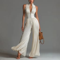 2026 Elegant Stand Collar Zipper Pleated Jumpsuit Women's Solid High Waist Wide Leg Romper Summer Sleeveless Vacation Overalls