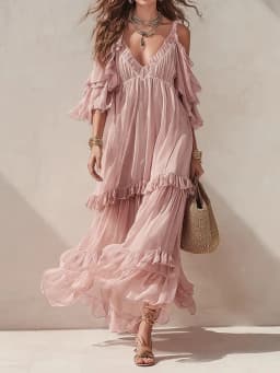 Halter Backless Summer Elegant Party Dress Women Sleeveless Ruffles Patchwork Maxi Dress Chic Solid Holiday Fashion Ladies Dress